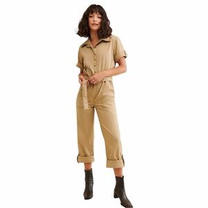 Spell & Gypsy Khaki Foxglove Embroidered Coveralls Jumpsuit Womens S
